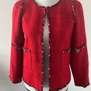 Chanel tweed evening jacket. In beautiful red with sparkling thread accent
